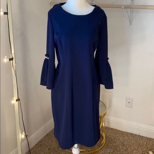 Beautiful navy dress w pearl beaded ruffle sleeve